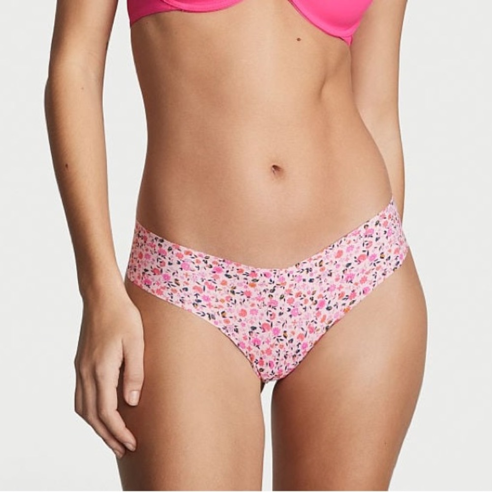 Victoria's Secret Sexy Illusions No Show Thong Panty Pretty Pink Ditsy M NEW